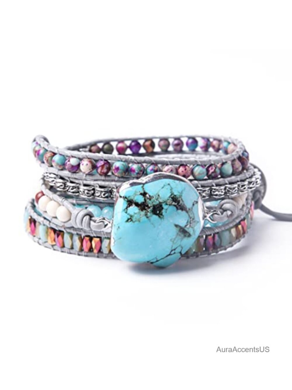 Boho Handmade Wrap Leather Tube Crystal Stone Bracelet for Women